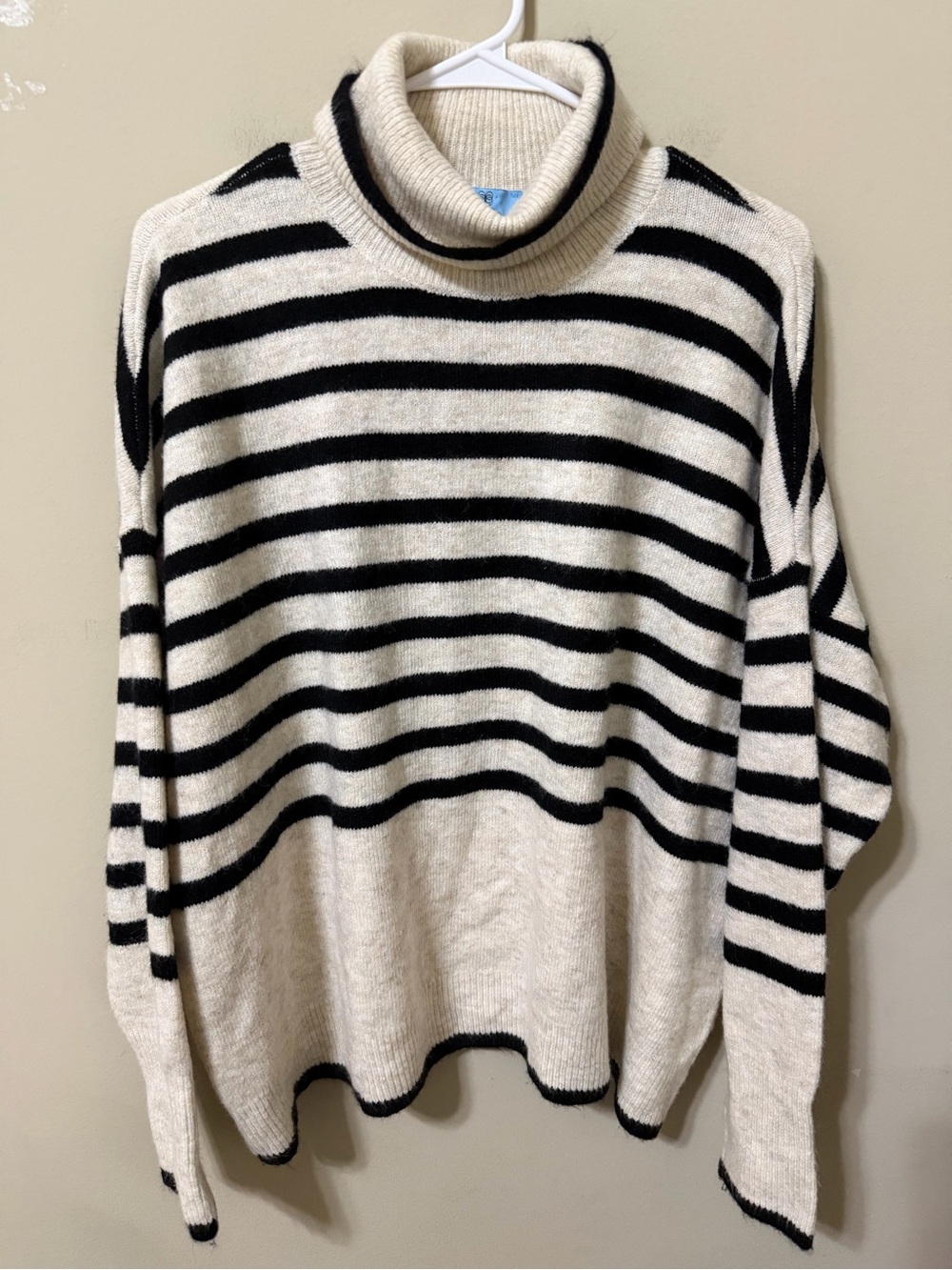 CeCe large Cozy Striped Turtleneck Sweater - Black & Cream soft prep buttermom